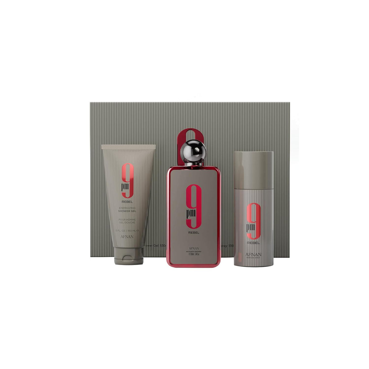 9 PM Rebel Unisex Luxury Perfume Gift Set – Eau De Parfum (3.4 Oz), Deodorant (5.0 Oz), Shower Gel (5.0 Oz)