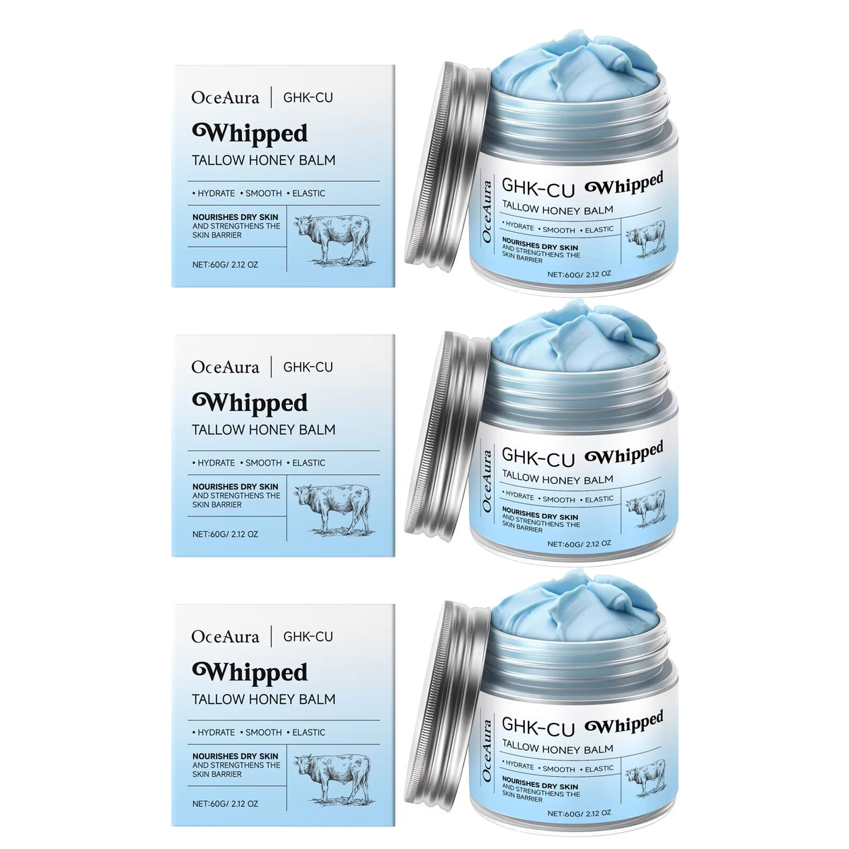 Copper Peptides Beef Tallow Honey Moisturizer Cream Brightening Rejuvenation Skin Non-Greasy Deep Hydration Whipped Tallow Balm