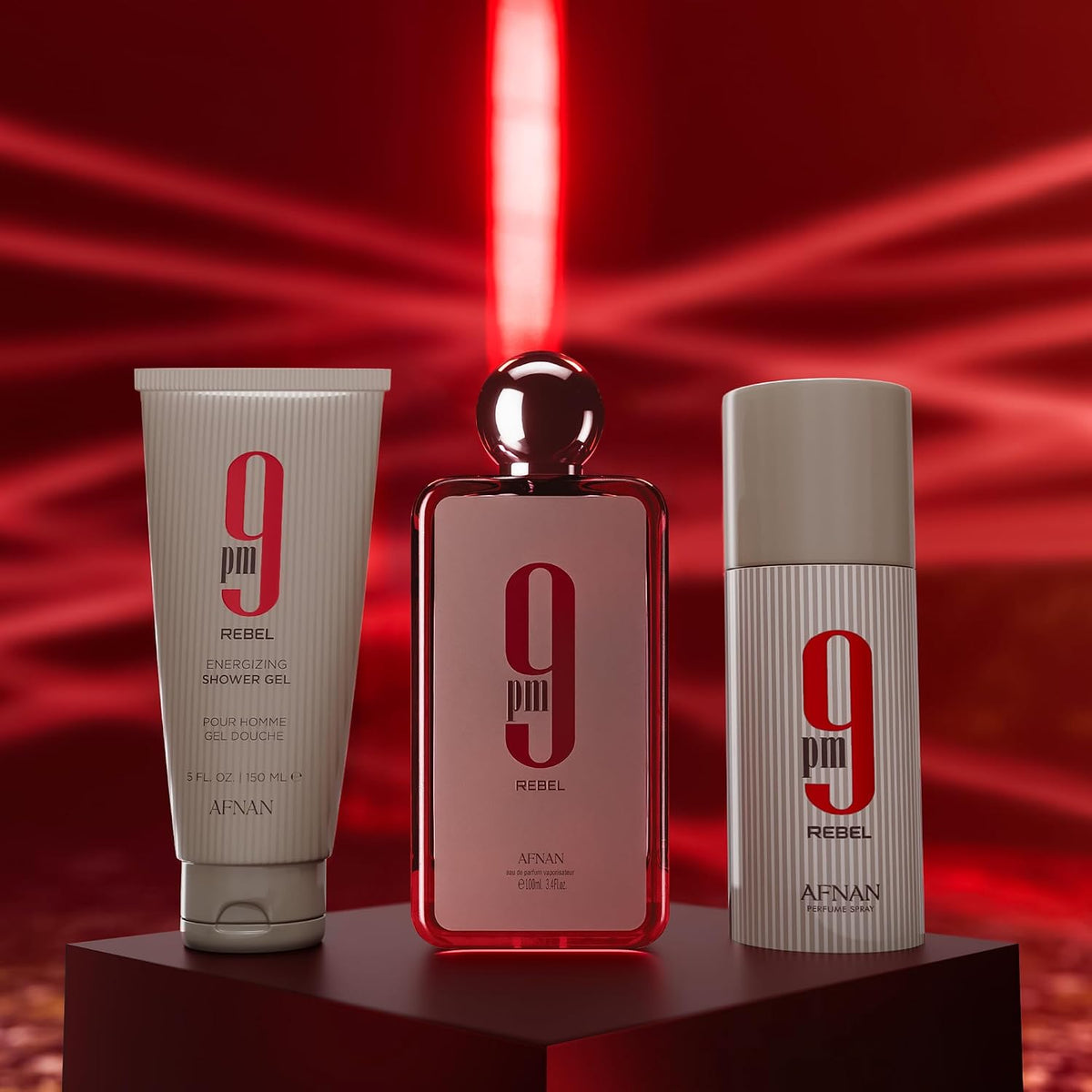 9 PM Rebel Unisex Luxury Perfume Gift Set – Eau De Parfum (3.4 Oz), Deodorant (5.0 Oz), Shower Gel (5.0 Oz)