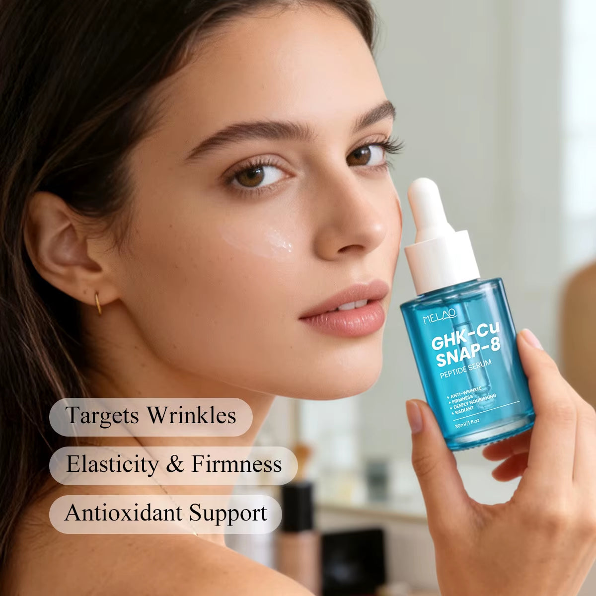 Ghk-Cu Copper Peptides Facial Serum with SNAP-8 for Fine Lines, Wrinkles, Firming, Deep Hydration & Collagen，All Skin Types