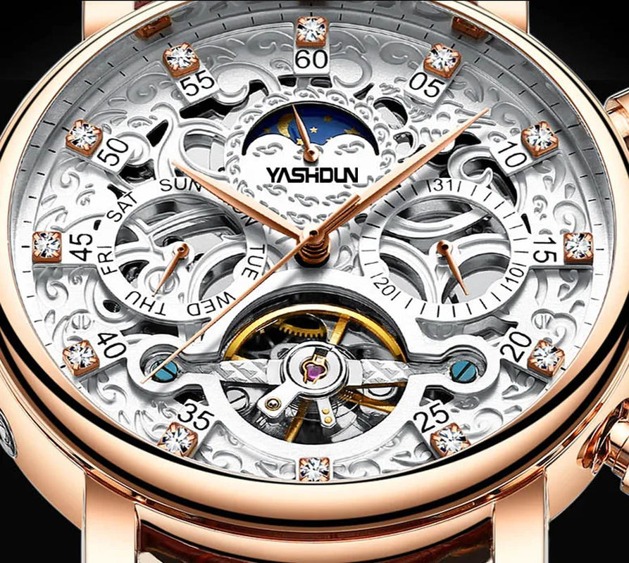 Mens Watch Hollow Out Mechanical Automatic Wristwatch Tourbillon Skeleton Watches Men Mechanical Automatic Waterproof Watch Relo