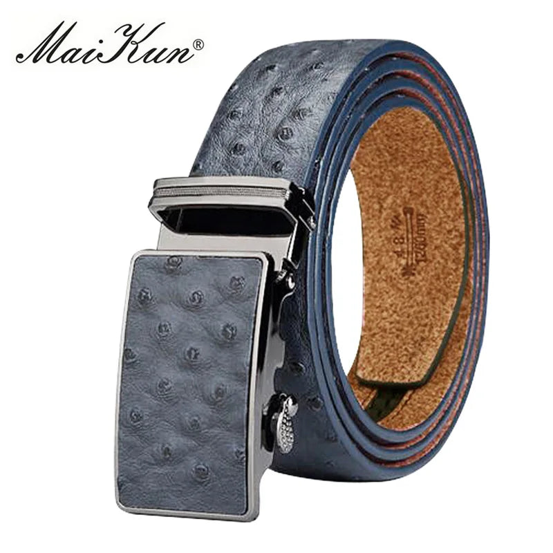 Luxury Leather Belt for Men Original Designt Ostrich Grain Automatic Buckle Belt Ceinture Homme Cinto Masculino