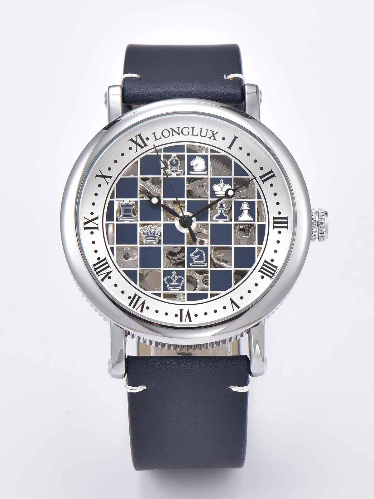 Men Automatic Watch Chess Checkerboard Mechanical Watches Waterproof Vintage Business Luminous Skeleton Leather Gift for You