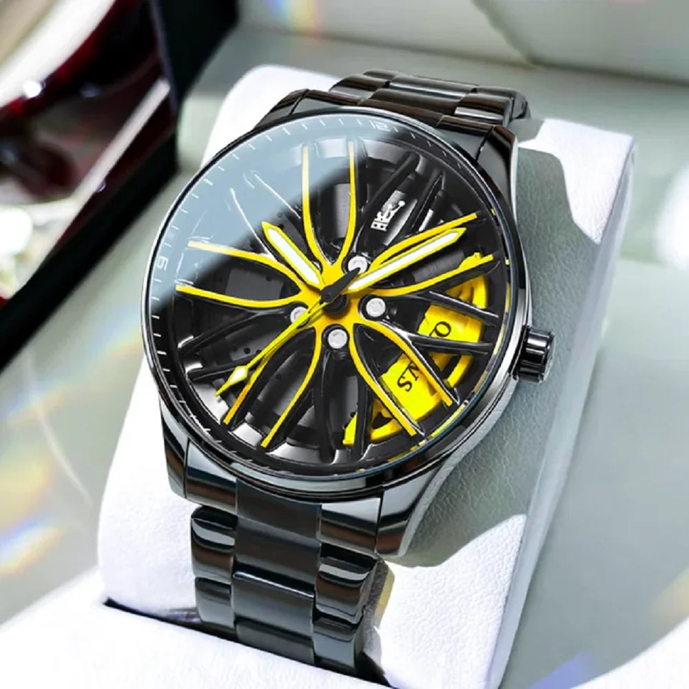 Business Luxury Quartz Watch Car Sport Rim Automatic Movement round Dial Clock Watches Machinery Men Sport Watch