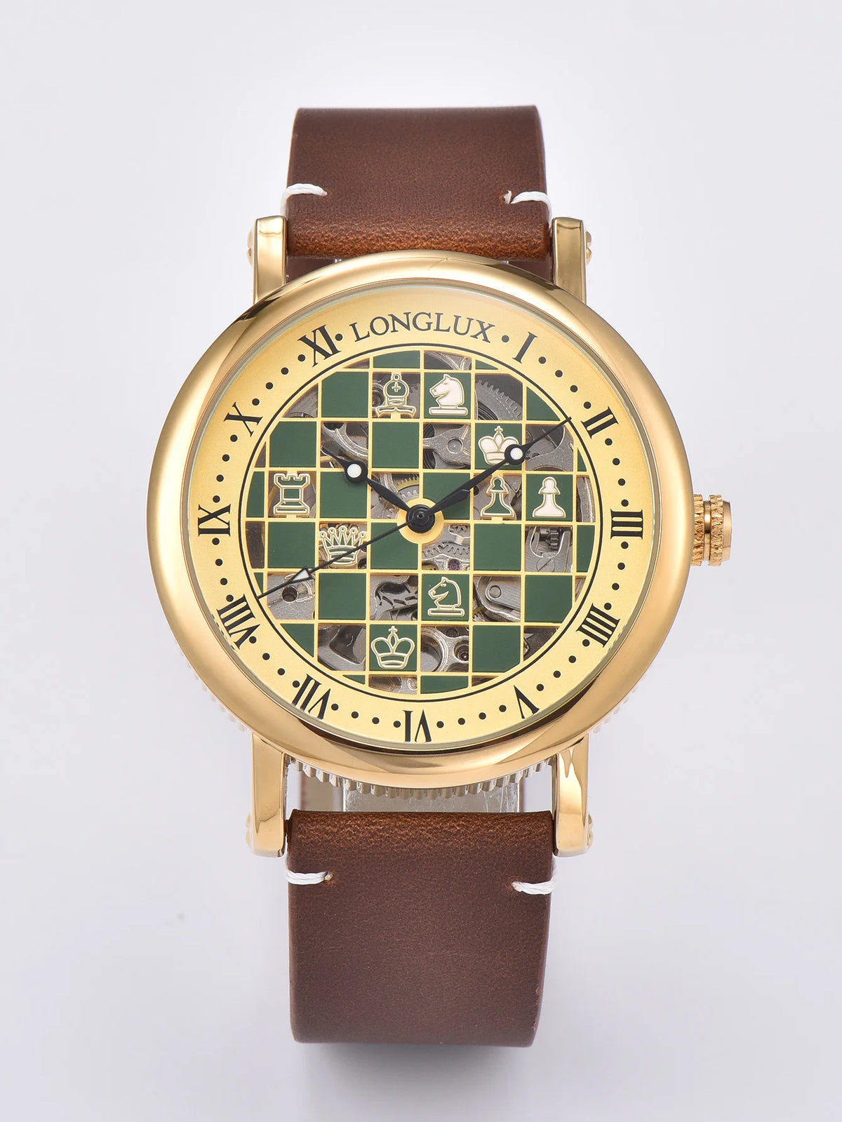 Men Automatic Watch Chess Checkerboard Mechanical Watches Waterproof Vintage Business Luminous Skeleton Leather Gift for You