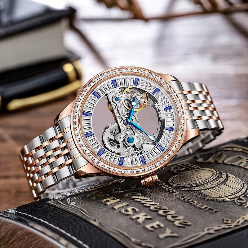 Top Brand Zircon Dial Skeleton Mechanical Men'S Watches Waterproof Luxury Sport Automatic Male Wristwatch Relogio Masculino