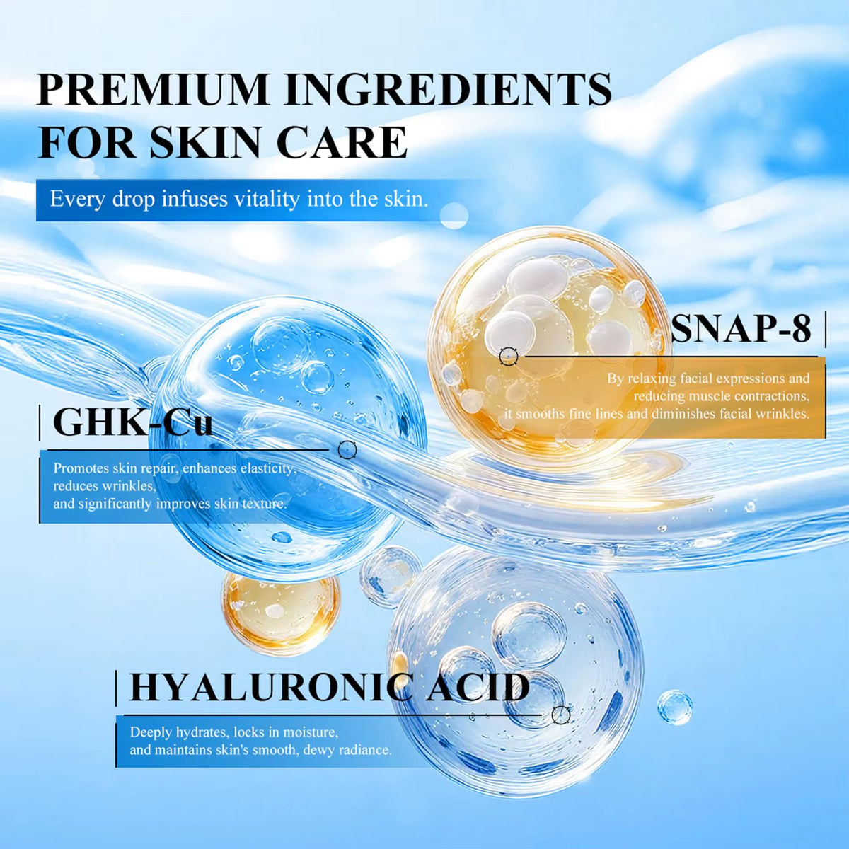 Ghk-Cu Copper Peptides Facial Serum with SNAP-8 for Fine Lines, Wrinkles, Firming, Deep Hydration & Collagen，All Skin Types