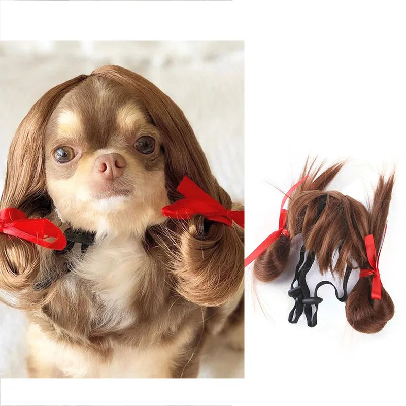 Pet Wigs for Cosplay and Photography - Cross-Dressing Hair Set for Dogs and Cats, Fun Accessories and Costumes for Pets