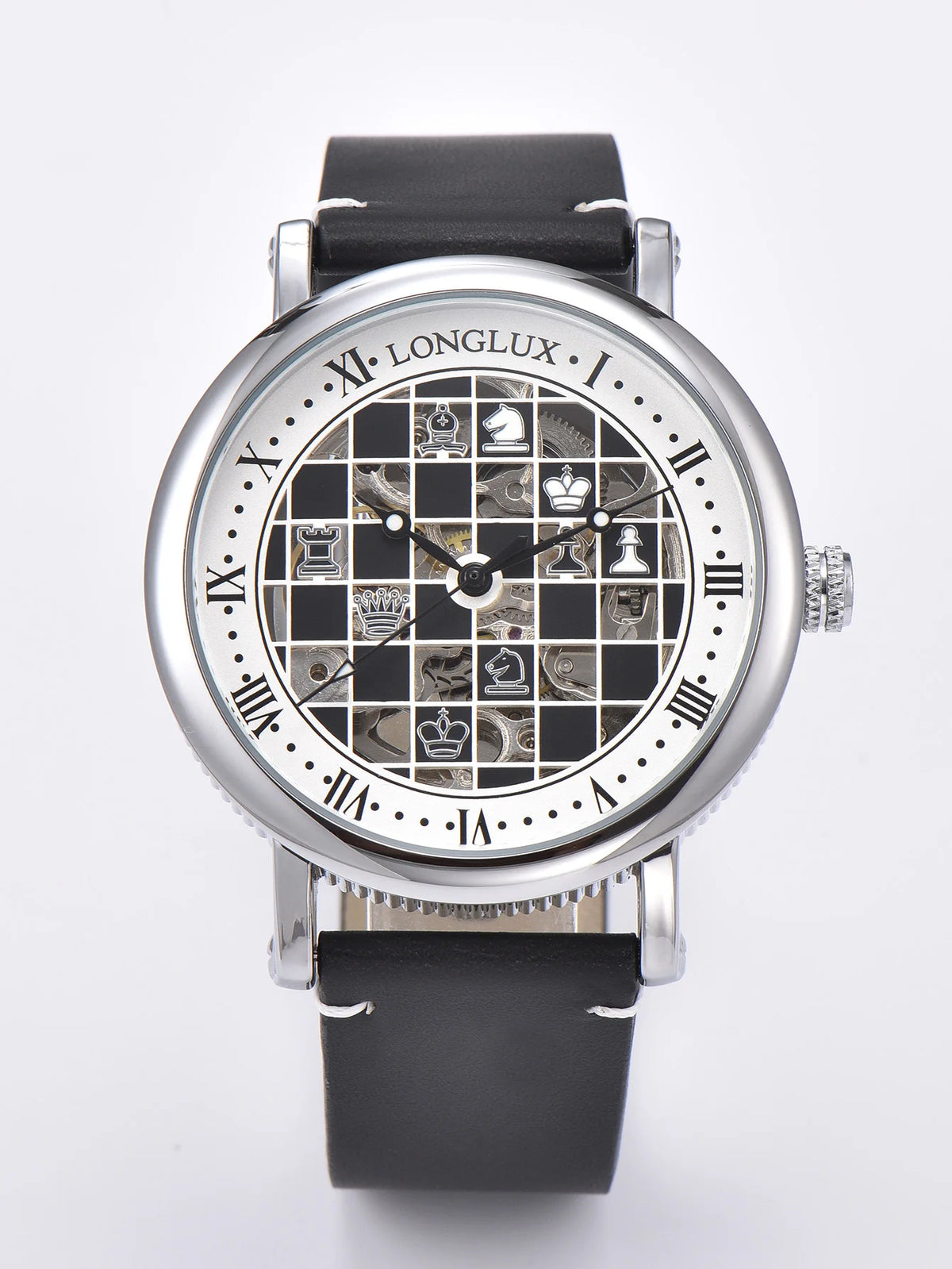 Men Automatic Watch Chess Checkerboard Mechanical Watches Waterproof Vintage Business Luminous Skeleton Leather Gift for You