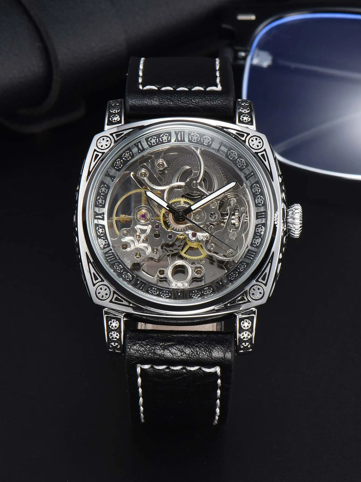 Men Automatic Watch Retro Style Mechanical Watches Skeleton Carve Waterproof Leather No Logo Mens Watch Boyfriend'S Gift
