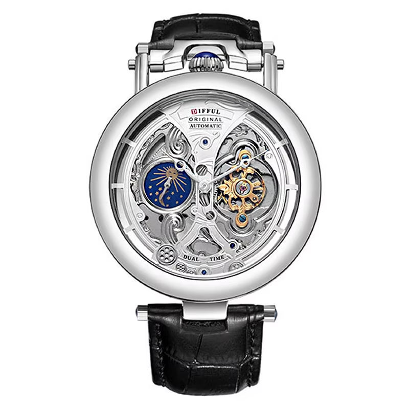 New Fashion Hollow Automatic Mechanical Watches Men Business Casual Leather Skeleton Tourbillon Wrist Watch Relogio Masculino