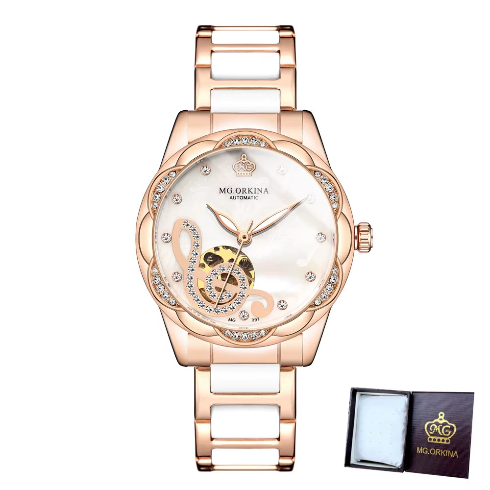 New Luxury Design Women'S Watch 2026 Diamond Ceramic Stainless Steel Strap Montre Femme Automatic Mechanical Relojes Para Mujer