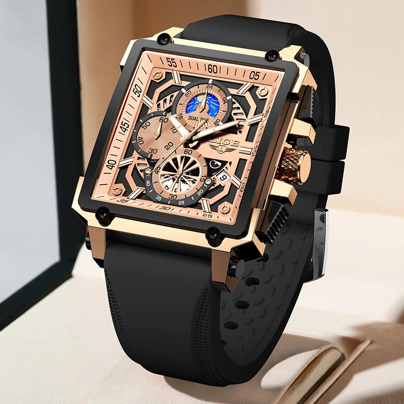 2024  Men Watches Chronograph Top Brand Luxury Silicone Sport Wristwatch Business Quartz Clock Waterproof Watch Montre Homme