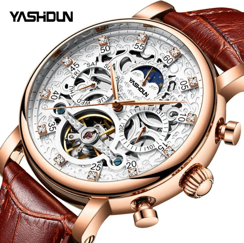 Mens Watch Hollow Out Mechanical Automatic Wristwatch Tourbillon Skeleton Watches Men Mechanical Automatic Waterproof Watch Relo