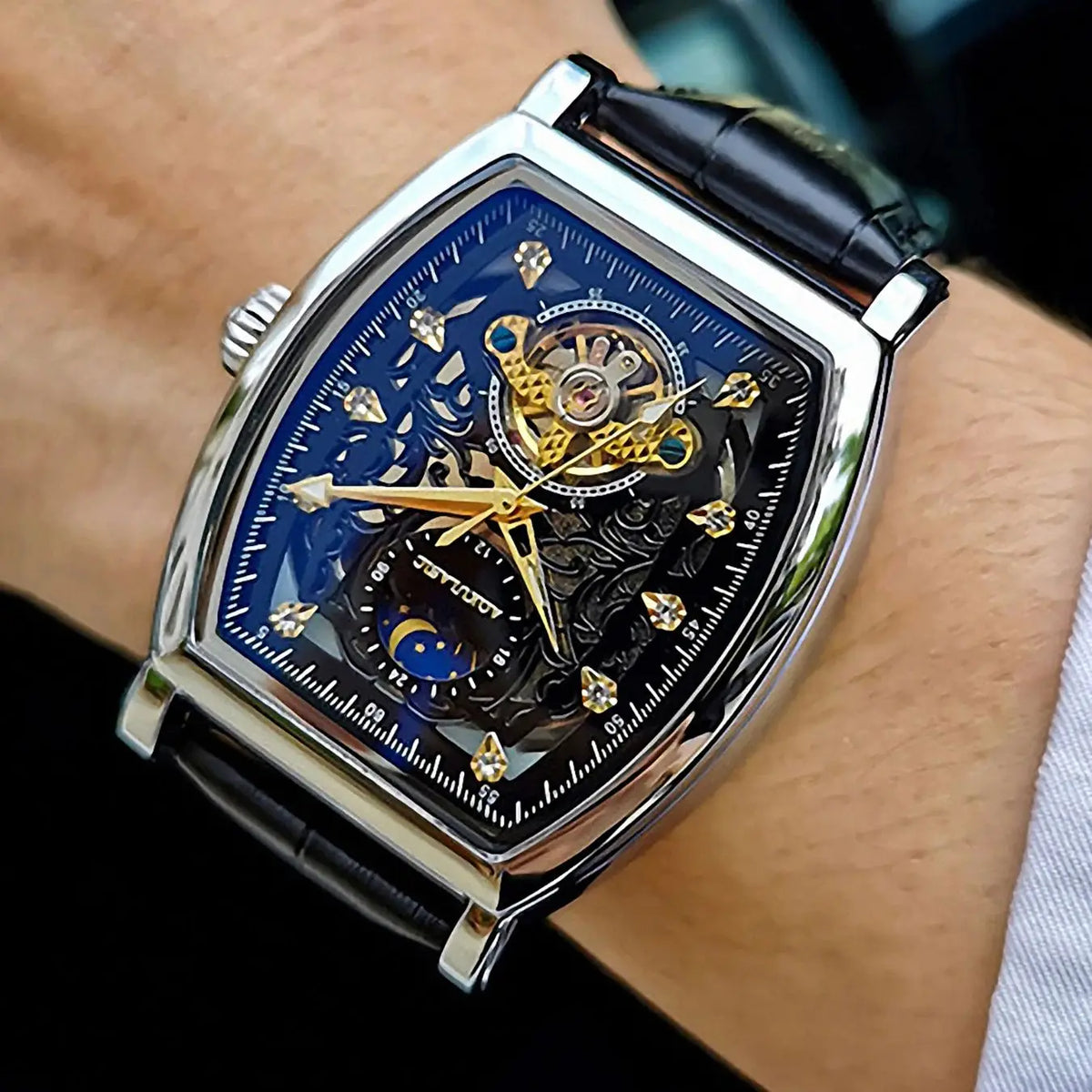 Tourbillon Iced Out Skeleton Automatic Mechanical Watches for Men Luxury Moon Phase Casual Leather Strap Mens Watch